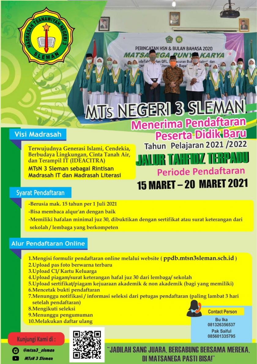 Info PPDB MTsN 3 Sleman Tahun Pelajaran 2021/2022